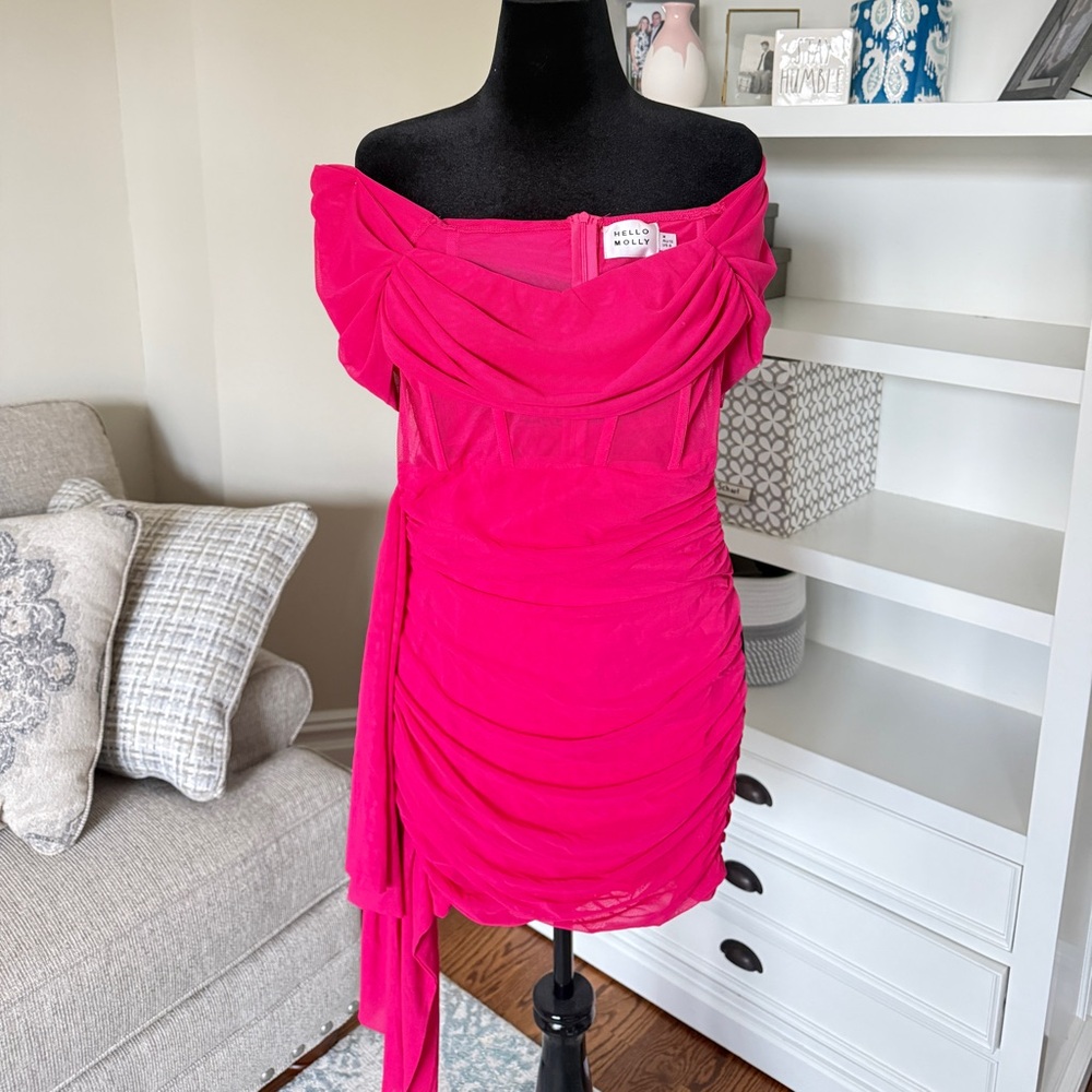 Hello Molly Fuchsia One Shoulder Dress